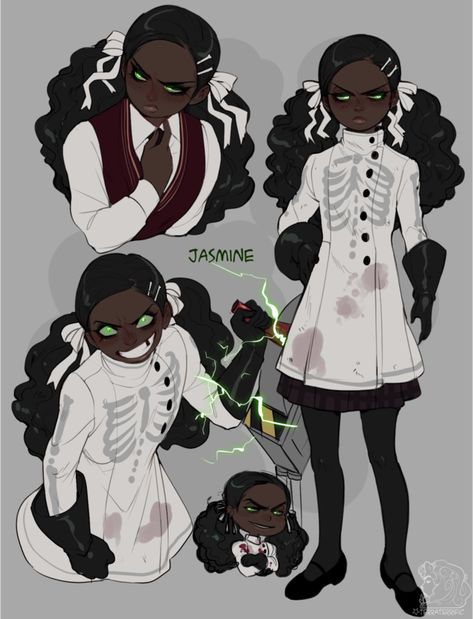 Jasmine, a necromancer, but instead of just playing with zombies, she uses science to make weird hybrid zombie monsters. Illustration Design Graphique, Cartoon Kunst, Character Design Cartoon, Afrique Art, Black Anime Characters, Arte Sketchbook, Arte Inspo, Afro Art, Chiaroscuro