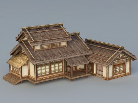 Old Japanese House 3d model 3ds Max files free download - modeling 40462 on CadNav Feudal Japan House, Feudal Japan Architecture, Japan Old House, Old Style Houses, Japanese House Layout, Japanese House Exterior, Small Japanese House, Architecture Japanese, Old Japanese House