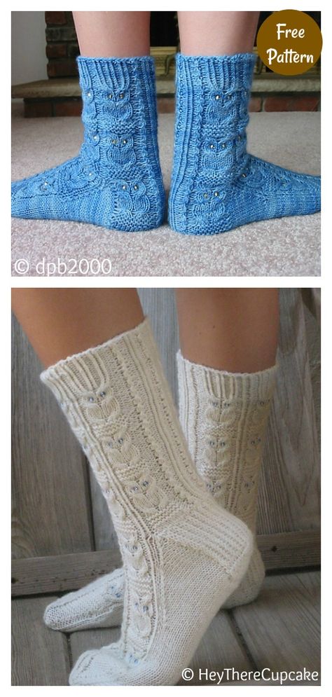 Owl Motif Socks Free Knitting Pattern #freeknittingpattern #knittingpattern #socksfreeknittingpattern #owlmotif Winter Socks Knitting Pattern, Easy Sock Pattern, Owl Cable Knit Pattern Free, Dk Socks Knitting Pattern Free, Free Knit Sock Patterns, Knitting Socks Pattern Free, Socks Knitting Pattern Free, Knit Socks Pattern Free, Free Sock Knitting Patterns