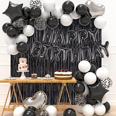 Black And White Party Decorations, Ballon Banner, Black And White Balloons, White Party Decorations, Birthday Theme Decoration, Happy Birthday Theme, Happy Birthday Balloon Banner, Black White Parties, Balloon Tassel