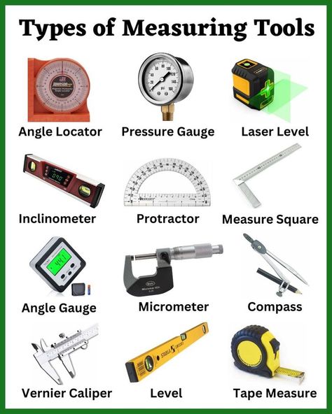 Measuring Tools | Types of Measuring Tools | Different Types of Measuring Tools | Measuring Tools Drawing | Measuring Tools Woodworking | Measuring Tools for Sweing Measuring Tools Woodworking, Civil Engineering Design, Mechanical Engineering Design, Tool Storage Diy, Fabrication Tools, Electrician Tools, Engineering Tools, Measuring Instrument, Mechanic Tools