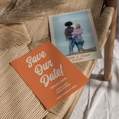 Retro Bright Funky Bold Modern Unique Wedding Save The Date Funky Minimalist, Unique Wedding Save The Dates, Bright Wedding, Save The Date Templates, Bold Typography, Bride Photo, Formal Invitation, Wedding Save The Date, Save The Date Invitations