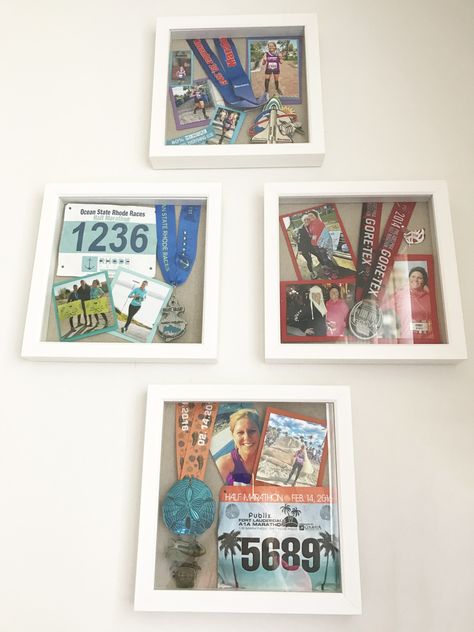 Shadow Box Medal Display, Ironman Medal Display, 5k Medal Display, Medal Shadow Box Ideas, Marathon Frame Medal Displays, Race Medal Shadow Box Display Ideas, Medal Display Ideas Frame, Marathon Shadow Box Ideas, Race Medal Display Ideas