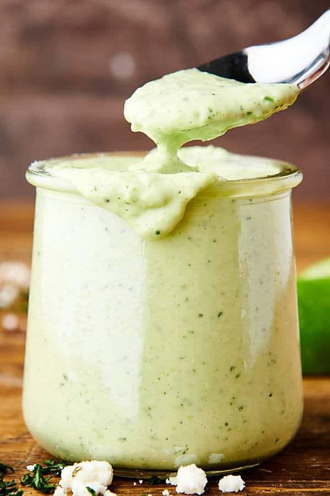 Taco Sauce Recipes, Dairy Free Ranch Dressing, Lime Salad Dressing, Avocado Lime Dressing, Fish Taco Sauce, Cilantro Lime Sauce, Cilantro Sauce, Taco Sauce, Lime Sauce