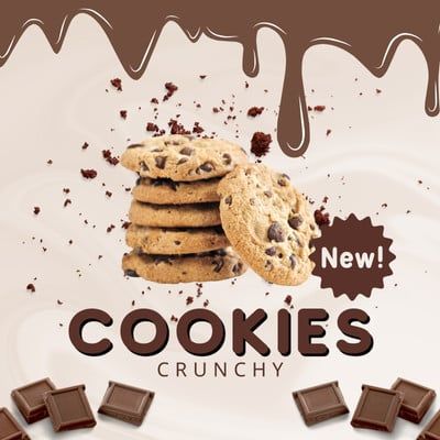 Brown Playful New Product Cookies Instagram Post - Templates by Canva Cookies Poster Design Ideas, Cookie Instagram Post, Instagram Cookie Posts, Cookie Ads, Cookies Advertising, Cookies Advertisement, Chewy Brownies Recipe, Cookies Branding, Advertising Cookies