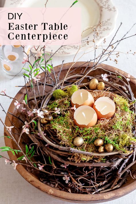 Create this beautiful natural centerpiece for your Spring or Easter table using a combination of both natural and artificial elements. Takken Decor, Easter Table Centerpieces, Spring Table Decor, Easter Centerpiece, Spring Centerpiece, Decor Studio, Easter Tablescapes, Easter Floral, Easter Inspiration