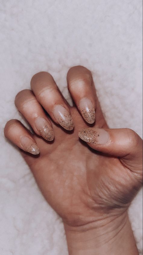 Sparkle Ombre Nails Almond, Nye Nails Almond Shape, Glitter Ombre Nails Almond, Almond Ombre Nails, Almond Shaped Acrylics, Almond Ombre, Nails Boho, Nails Almond Shape, Nye Nails