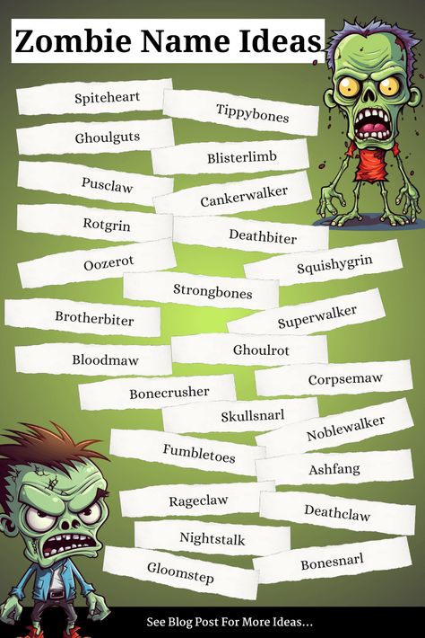 Zombie Name Generator 🧟‍♀️ | Imagine Forest Pirate Name Generator, Dragon Names Generator, Book Title Generator, Elf Name Generator, Zombie Names, Zombie Crafts, Scary Names, Dinosaur Books For Kids, Dystopian Writing Prompts