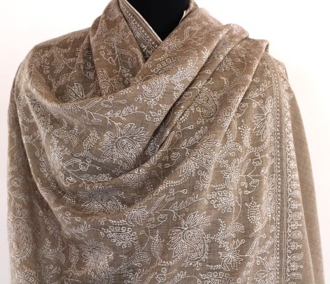 Pashmina Luxury Paisley Shawl, Hand Embroidered Cashmere Pashmina Wrap, Handwoven Natural Undyed Pashmina Wedding Shawl, (200x100)Cm by PaisleyShawls on Etsy Paisley Shawl, Pashmina Wrap, Cashmere Pashmina, Wedding Shawl, Pashmina Shawl, Luxury Women, Shawls And Wraps, Elegant Fashion, Scarf Wrap