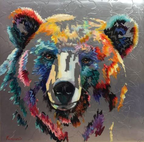 Abstract Bear Painting, Colorful Bear Painting, Bear Painting, Raccoon Art, Bear Paintings, Bear Sculptures, Animal Print Wallpaper, Charcoal Art, Big Art