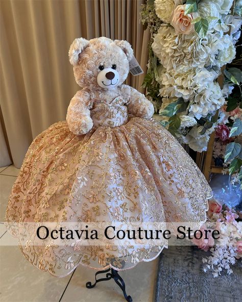 Gold Special Link For Personalized Quinceanera Teddy Bear Dresses Bead Appliques Sweet Sixteen Gift Quinceanera Teddy Bear, Sweet Sixteen Gifts, Gift Bow, Dresses Quinceanera, Beaded Applique, Sweet Sixteen, Quinceanera Dresses, Beaded Dress, Quinceanera