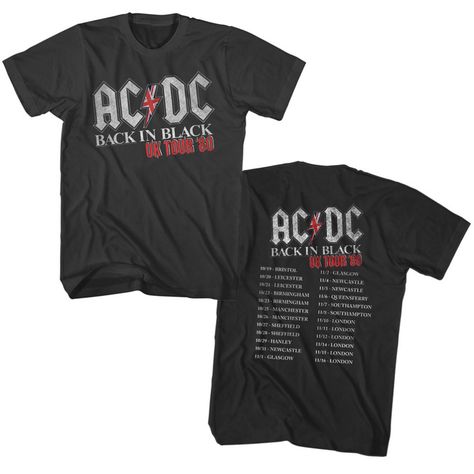 AC/DC Shirt Back In Black UK Tour 80 Black T-Shirt - Epic Shirt Shop Acdc Shirt, Uk Tour, Back In Black, I'm With The Band, Graphic Tees Vintage, Vintage Rock, Concert Tees, Band Shirts, Tour Shirt