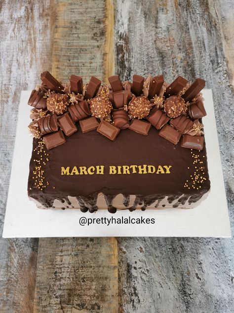 Rectangle Chocolate overload cake. Rectangle Cake Chocolate, Square Chocolate Cake Decoration, Chocolate Cake Square Design, Chocolate Sheet Cake Designs, Birthday Cake Square Ideas, Birthday Cakes Rectangle, Rectangle Cake Birthday, Cake Squares Decoration, Chocolate Overload Cake Decoration