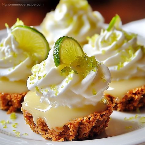 No-Bake Mini Key Lime Pies Recipe - My Home Made Recipe Individual Key Lime Pie, Key Lime Filling, Key Lime Pies, Mini Key Lime Pies, Whipped Cream Topping, Sweet Whipped Cream, Mini Tart Pans, Keylime Pie Recipe, Key Lime Juice