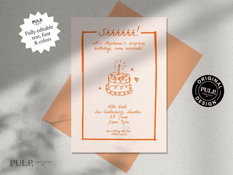 Birthday Invitation for#fontinspiration #copyandpastefonts #typographylove #designresources #fontobsessed Surprise Birthday Party Invitation, Surprise 30th Birthday Party For Her, Surprise Party Invite, Scribble Sketch, Birthday Invite Template, Surprise Party Invitations, Cute Text Symbols, Surprise Birthday Invitations, Colorful Invitations