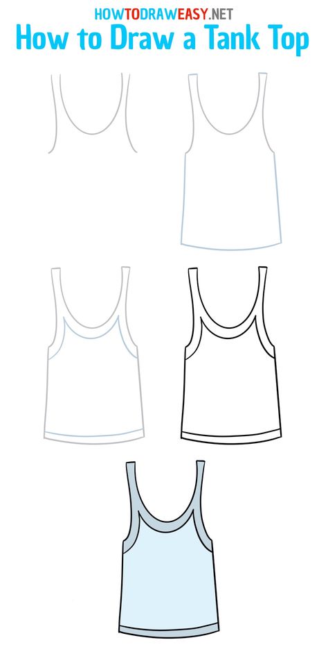 How to Draw a Tank Top Step by Step #Shirt #Clothing #TankTop #TShirt #DrawingTutorial #ClothingDrawing # How To Draw A Tank Top, How To Draw T Shirts Step By Step, How To Draw A Tshirt Easy, How To Draw A Shirt Female, How To Draw Shirt, Tank Top Drawing, How To Draw Shirts, Elementary Drawing, Drawing Basics