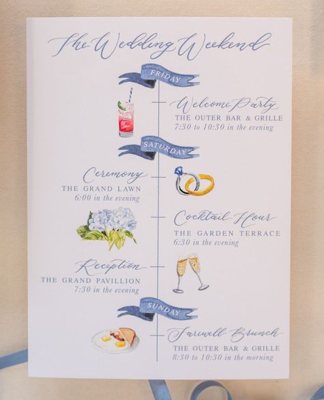 Wouldn’t it be Lovely on Instagram: “LET'S PLAY A GAME!! This custom watercolor wedding weekend schedule of events is the clue. What is the name of the venue? Leave your…” Wedding Welcome Sign Watercolor, Watercolor Invitations Wedding, Watercolor Wedding Invites, Coastal Wedding Invitations, Weekend Schedule, Wedding Weekend Itinerary, Let's Play A Game, Schedule Of Events, Wedding Schedule