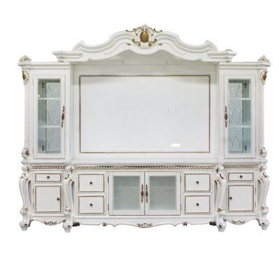 An epitome of grandeur, this traditional style inspired entertainment centre, that includes 1 TV console, 2 side piers, back panel, and centre hutch. Incorporated with moulded trim and scrolled details, it is supported sturdily on Queen Anne legs. | Benjara Scrolled Entertainment Centre w/ TV Console, Antique White Brown/White, Wood | BNJT7777 | Wayfair Canada Beveled Glass Doors, Panel Tv, Aesthetic Interior Design, Flat Panel Tv, Tv Stands And Entertainment Centers, Acme Furniture, Dream House Interior, Room Inspiration Bedroom, Dream House Decor