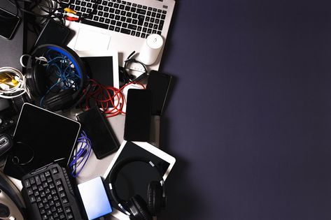 Old computers, digital tablets, mobile phones, many used electronic gadgets devices, broken household and appliances on gray background. Planned obsolescence, electronic waste for recycling concept Gadgets Background, Planned Obsolescence, Electronic Waste, Electronic Gadgets, Digital Tablet, Old Computers, Electronics Gadgets, Gray Background, Mobile Phones