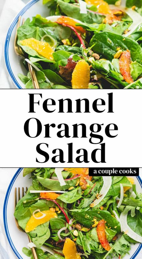 Here's a refreshing and easy side dish: fennel orange salad! It pairs juicy orange and the subtle licorice essence of fennel with a citrus vinaigrette. #citrus #salad #orange #sidedish #healthy #mealprep #recipe Fennel Orange Salad, Spinach Apple Salad, Salad Orange, Citrus Salad Dressing, Fennel And Orange Salad, Vegan Italian Recipes, Citrus Vinaigrette, Juicy Orange, Citrus Salad