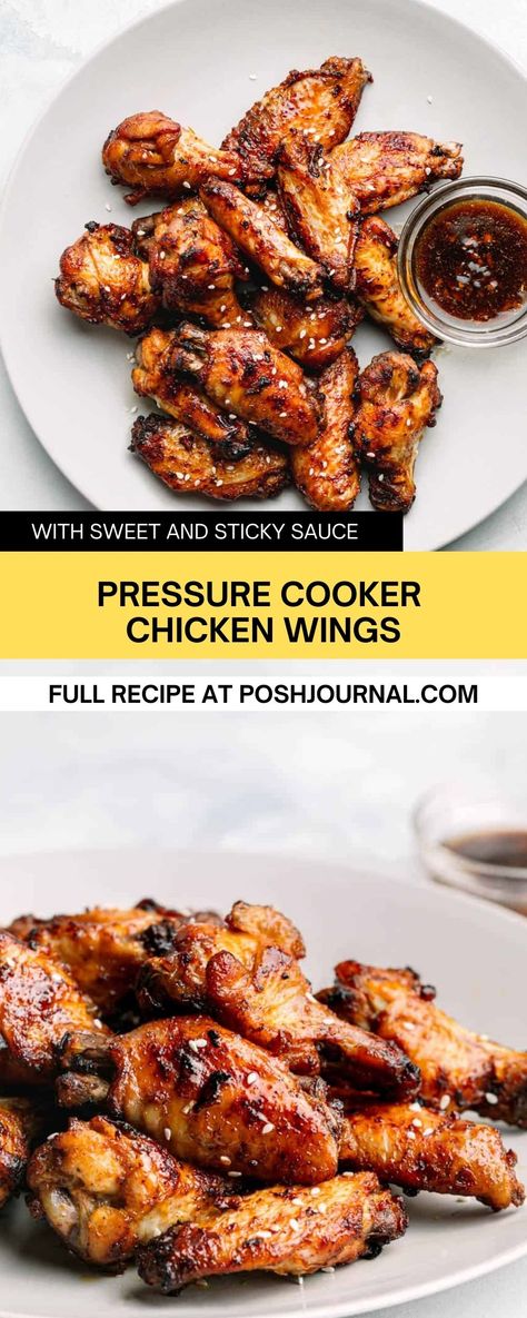 These finger-lickin' Ninja Foodi Chicken Wings with Sweet and Sticky Sauce are so dang tasty! I cooked the chicken wings in a pressure cooker until tender and crispy, then coated them in a honey garlic sauce made from scratch. #instantpot #chickenwings #pressurecooker #ninjafoodi Ninja Chicken Wings, Ninja Foodie Chicken Wings, Ninja Foodi Wings, Instapot Chicken Wings, Ninja Foodi Chicken Wings, Pressure Cooker Wings, Sweet And Sticky Chicken, Pressure Cooker Chicken Wings, Instant Pot Chicken Wings