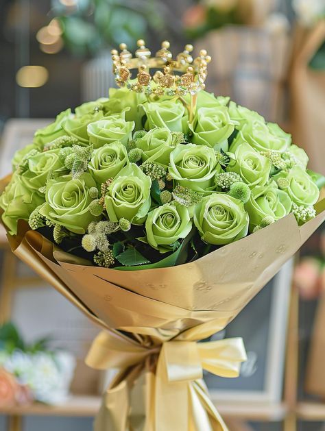 Immerse in the elegance of this captivating bouquet, where light green roses bloom amidst golden splendor. Wrapped in silky gold and crowned in regality, it's a vision of beauty waiting to grace your most cherished moments. Don't let this spectacle pass you by - save and follow for more breathtaking inspirations. 🌹✨ #LuxuryFloralDesigns #GreenRoses #GoldenElegance #DecorInspo #RegalBeauty #FollowForMore #SaveThisBeauty Green Rose Bouquet, Green Roses, Money Bouquet, Sweet 16 Ideas, Money Motivation, Blooming Rose, Green Rose, Rose Bouquet, Sweet 16