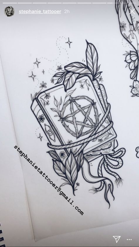 Spell Book Tattoo, Spell Tattoo, Tattoo Ideas Leg, Witchy Tattoo Ideas, Witchcraft Tattoos, Witch Tattoo, Spooky Tattoos, Tatuaje A Color, Tattoo Portfolio