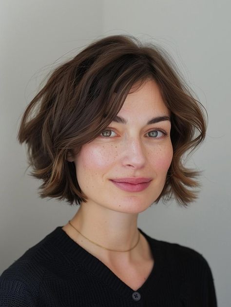 Stylish Chin-Length Layered Bob Haircuts Bob For Thick Wavy Hair, Layered Wavy Bob, Short Wavy Haircuts, Long Face Shapes, Bob Haircut Curly, Layered Bob Haircuts, Thick Wavy Hair, Blonde Bob Hairstyles, Chin Length