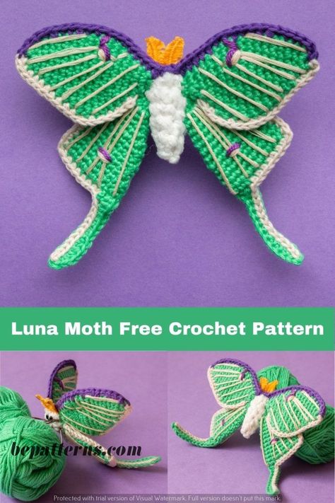 Discover Crochet: Free Butterfly Pattern for Beginners Luna Moth Crochet, Autumnal Crochet, Moth Crochet Pattern, Moss Blanket, Crochet Wings, Moth Crochet, Football Crochet, Crochet Butterfly Free Pattern, Crochet Butterfly Pattern