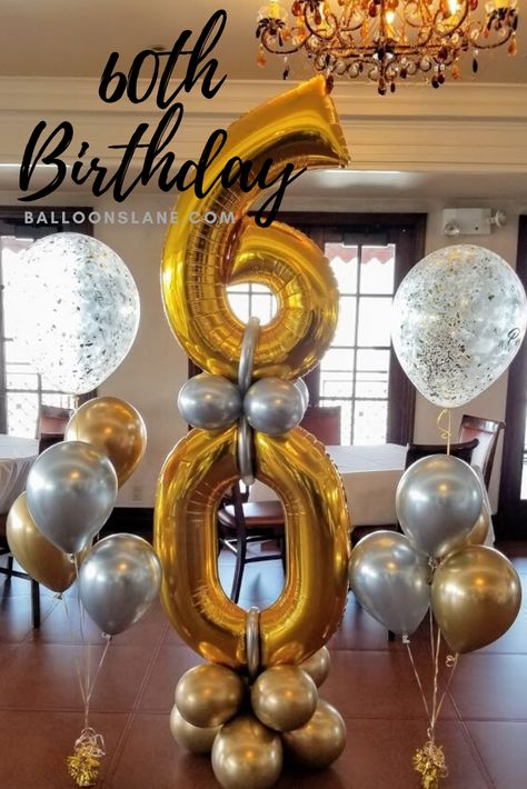 60th Mylar Big number column style balloons bouquet for birthday or anniversary can be done in any number and different colors most popular are gold silver and rose gold with your theme colors latex balloons, this decoration is all air filled Mylar and latex balloons, so they last for long time, also best prop to take special milestone pictures for your social media, We deliver full setup ready made in Brooklyn Staten Island, NYC NY and NJ soon balloons kit will be available nation and worldwide Decorative Numbers For Birthday, 60 Ballon Decoration, Balloons With Numbers, 60th Birthday Bouquet Ideas, 50th Birthday Balloon Columns, 70th Balloon Bouquet, Number Column Balloons, 80th Birthday Balloon Decorations, 80th Birthday Balloon Ideas