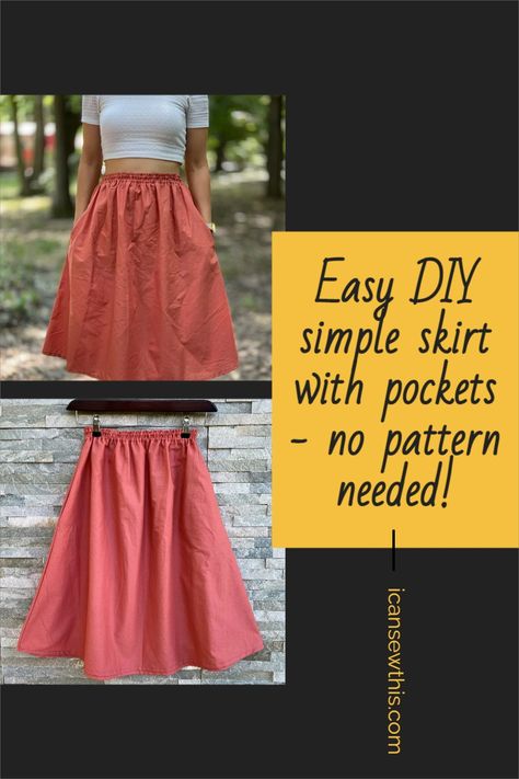 One Yard Skirt Pattern, Diy A Line Skirt Pattern, Easy Womens Skirt Pattern, Sewing Pattern A Line Skirt, How To Make A Simple Skirt, How To Make An A Line Skirt, How To Make A Peasant Skirt, Elastic Skirt Waistband, Skirts With Elastic Waistband