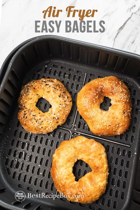 Air Fryer Bagels, Bistro Breakfast, Baked Bagels, Bagel Recipe Easy, Bagels Recipe, Baked Fish Fillet, Bagel Toppings, Homemade Bagels, Air Fry Recipes