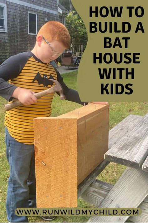 Step-by-step Tutorial on How to Build a Bat House with Kids • Plus, everything you ever wanted to know about bats, bat facts for kids, bat conservation, benefits of bats, and bat books for kids. #bats #bathouse #bathouseconstruction #bathouseplans #buildingabathouse #diy #tutorial #bathousetutorial #batbox #batfacts #bat Diy Bat Box Easy, Diy Bat Box How To Build, Bat Houses Diy How To Build Easy, Bat Boxes Diy How To Build Easy, Diy Bat Cave, How To Make A Bat House, Bat Boxes Diy How To Build, Bat Houses Diy How To Build, Bat Box Plans