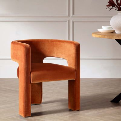 Dining Chairs | daals Dark Dining Room, Orange Dining Chairs, Solid Oak Dining Table, Orange Chair, Modern Rugs Grey, Orange Style, Fabric Dining Chairs, Oak Dining Table, Velvet Dining Chairs