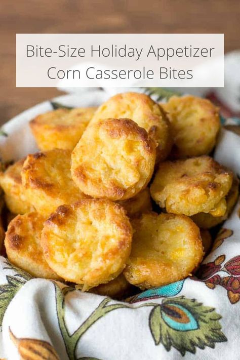 Corn Casserole Bites are mini corn cakes filled with fresh corn. They are great as a side dish or served as an appetizer. We love corn casserole for all our family gatherings and I love that this can be made in advance. #corn #corncasserole #sidedish #appetizer #recipes #cornbread #minimuffins Cornbread Appetizer, Mini Cornbread Muffins, Mini Corn Muffins, Corn Appetizers, Corn Souffle, Cornbread Cake, Cream Corn Casserole, Thanksgiving Brunch, Corn Dishes