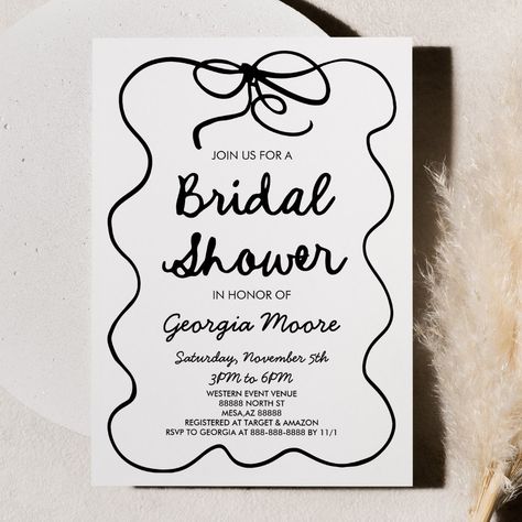 This is a Black White Whimsical Hand Drawn Bow Bridal Shower Invitation! Wedding Shower Black And White, Modern Bridal Shower Invitations, White Bridal Shower, Bridal Shower Inspiration, Modern Bridal Shower, Shower Inspiration, White Bridal, Bridal Shower Invitation, Bridal Shower Invitations