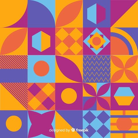 Free Vector | Mosaic of flat simple geometric elements Geometric Mosaic, Geometric Pattern Art, Geometric Elements, Illustration Fashion Design, Vector Free Download, Graphic Editing, Geometric Background, Mosaic Patterns, Abstract Background