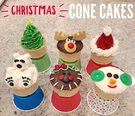 Cute Christmas Cupcakes, Christmas Cake Pops Recipe, Cone Cakes, Cupcake Ice Cream Cones, Cone Cake, Cone Cupcakes, Christmas Cupcakes Decoration, Ice Cream Cone Cupcakes, Cupcake Cones