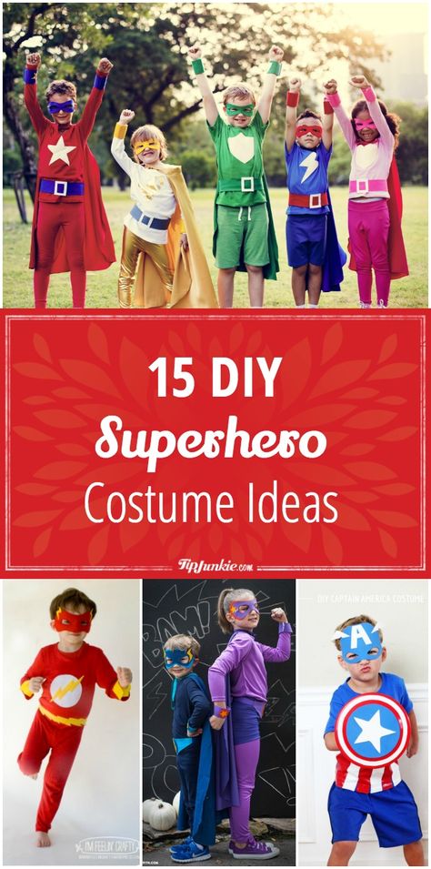 15 DIY superhero costume ideas your kids will love! Fun for boys and girls! via @tipjunkie Easy Superhero Costumes, Girls Superhero Costume, Superhero Costume Ideas, Superhero Diy, Diy Costumes For Boys, Costume Ideas Diy, Diy Superhero Costume, Superhero Costumes Kids, Super Hero Day