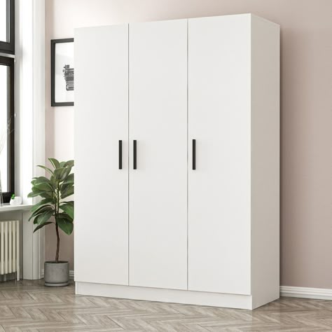 Boasting all the unique and lovely features you would come to expect from a modern sliding wardrobe armoire, this piece offers you a clean-lined style and subtle elegance. It features sizable front doors that open to spacious storage that's ideally compartmentalized for superior organization. It features 2 mirror doors that give you a convenient spot to check out your look and open up your room. Finish: White 3 Door Wardrobe Design, Latest Wardrobe Designs, Single Wardrobe, Mirror Doors, 3 Door Wardrobe, Easy Room Decor, Modern Closet, Wardrobe Interior Design, Building House Plans Designs