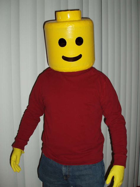 instructions for Lego Man costume Men’s Funny Halloween Costume, Lego Head Costume, Diy Costume Men, Funny Mens Halloween Costumes, Birthday Themes For Men, Halloween Men Costumes, Halloween Costumes Man, Lego Man Costumes, Men Costume Ideas