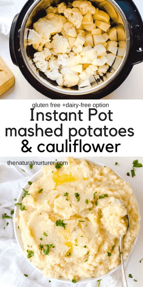 These Mashed Instant Pot Potatoes with Cauliflower are delicious, creamy and easy! You can get these mashed potatoes on the table in about 30 minutes! Plus, they’re a great way to get more cauliflower into your family's diet! Dairy-free, Whole30 and Paleo options #veggieloaded #healthyinstantpot #instantpotrecipes #instantpotpotates Mashed Potatoes Vegan, Pressure Cooker Mashed Potatoes, Basic Mashed Potatoes, Instant Pot Mashed Potatoes, Dairy Free Mashed Potatoes, Natural Nurturer, Mashed Red Potatoes, Instapot Meals, Neuer Wallpaper