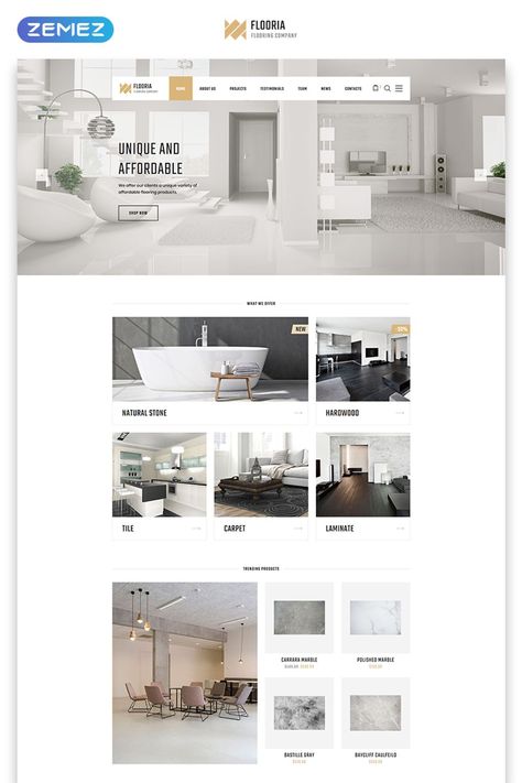 Flooria - Flooring One Page Clean HTML Landing Page Template. #html #landingpage #homedecor Corporate Website Design, Ui Design Mobile, Landing Page Builder, Portfolio Website Design, Website Design Layout, Matching Design, Flower Green, Ecommerce Store, Landing Page Template