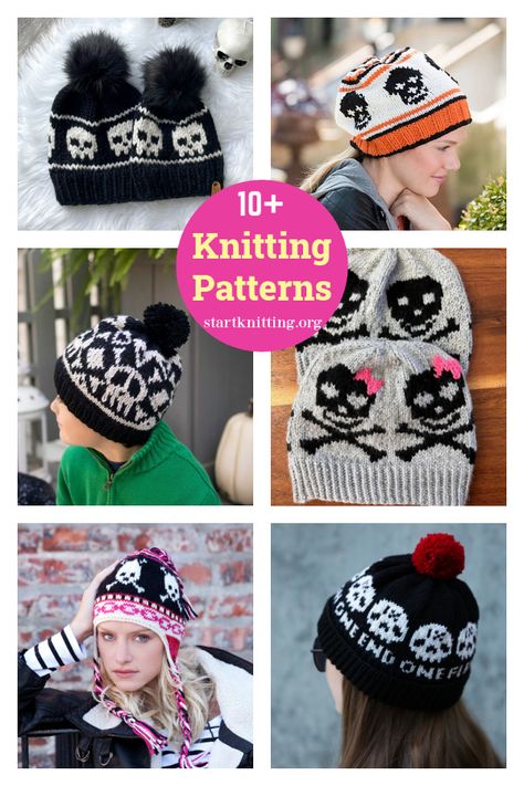 10+ Halloween Skull Hat Knitting Patterns Halloween Knitting Patterns Free, Crochet Halloween Hat, Fair Isle Hat Pattern, Halloween Knitting Patterns, Halloween Knitting, Crochet Skull, Crochet Kids Hats, Hat Patterns Free, Loom Knitting Patterns