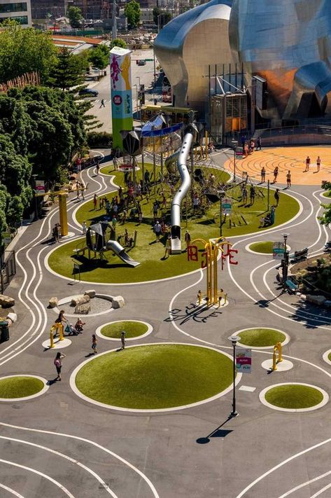 Playgrounds Architecture, Streetscape Design, Urban Playground, Seattle Center, Urban Landscape Design, Public Space Design, Desain Lanskap, Park Landscape, Playground Design