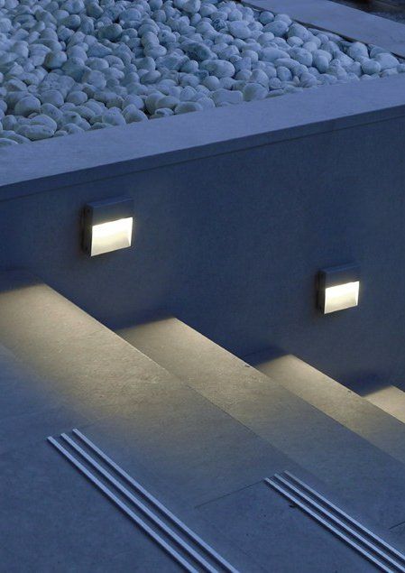 #led wall-mounted foot- and walkover #light SKILL by SIMES @simeslighting Deck Step Lights, Patio Steps, Deck Steps, Outdoor Stair Lighting, تصميم داخلي فاخر, Step Light, Outdoor Steps, Outdoor Stairs, Stair Lighting