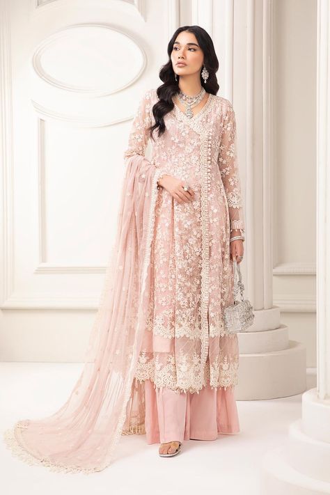 Maria B SF-EF24-09 Evening Wear Collection -  #Collection #Evening #Maria #SFEF2409 #Wear Pink Shalwar Kameez, Pink Pakistani Dress, Maria B Party Wear, Marriage Clothes, Asian Party, Desi Fits, Cultural Fashion, Desi Dress, Organza Suits