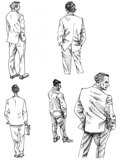 Standing Behind Someone Reference, Person Turning Around Drawing, Person From Back Drawing, Back Of People Drawings, The Back Of A Person Drawing, Painting People From Behind, Man From Back Drawing, Drawing A Person From Behind, Man Standing Back View Drawing