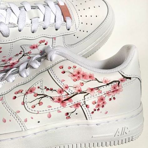 Floral Nikes, Air Force Shoes, Sakura Flowers, Nike Air Force 1s, Pink Cheetah Print, Pink Jewels, Shoes And Sneakers, Custom Air Force 1, Flower Shoes