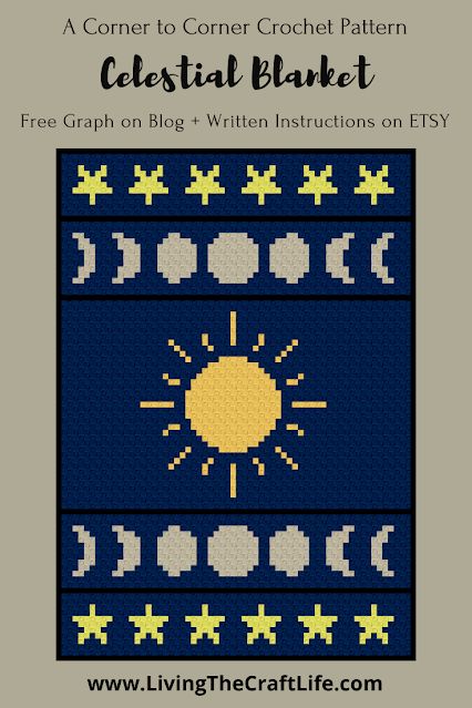 Astrology Crochet Pattern Free, Celestial Knitting Pattern, Graph Pictures Crochet Patterns, Constellation Crochet Blanket, Astronomy Crochet Ideas, Free Graph Crochet Patterns, Crochet Graphgan Blanket, Whimsigoth Crochet Blanket, C2c Crochet Graphs